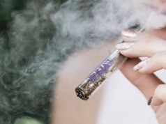 Study Suggests That Vaping Cannabis May Damage Lungs Model smoking a glass blunt
