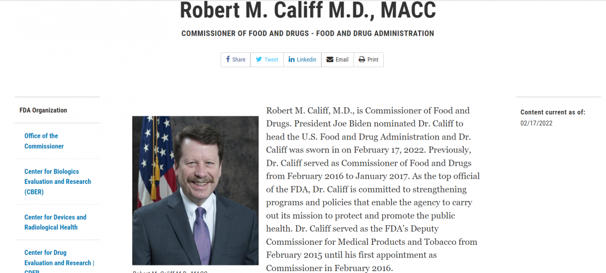 US Senate Narrowly Confirms Robert Califf as The New FDA Commissioner ...